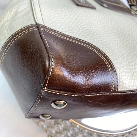 Coach Leather Turnlock Satchel Brown Cream - F13961 🤍 Janice - Picture 12 of 17